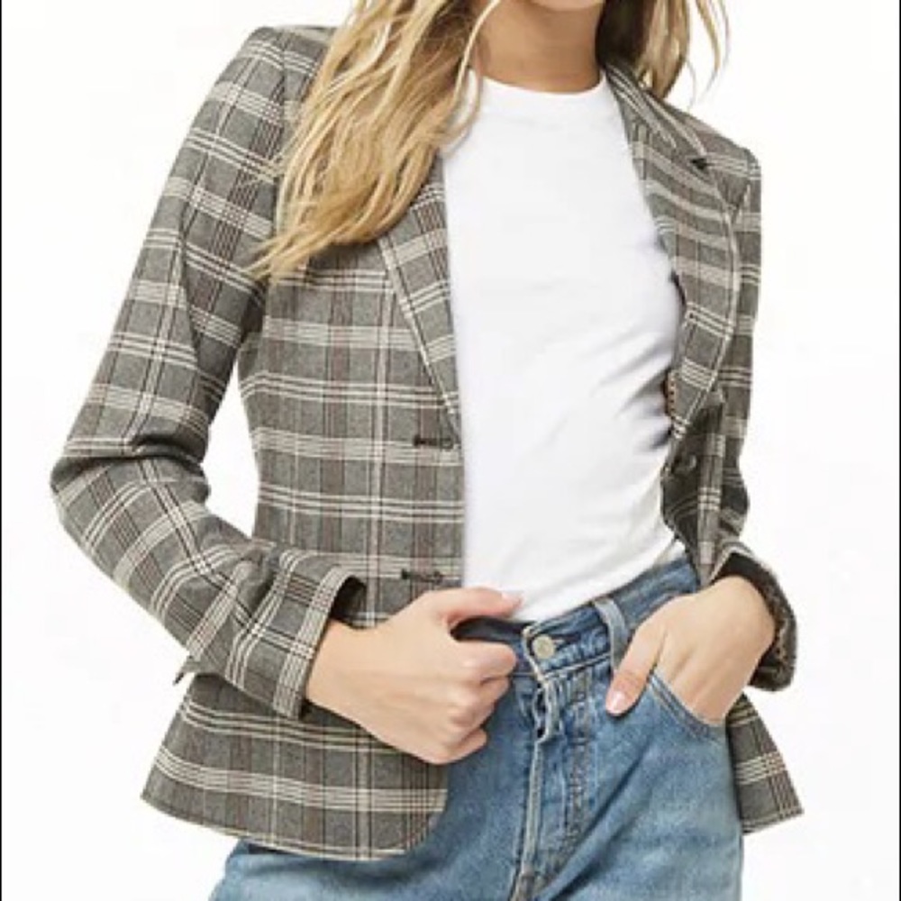 Forever 21 Plaid Blazer with Elbow Patches